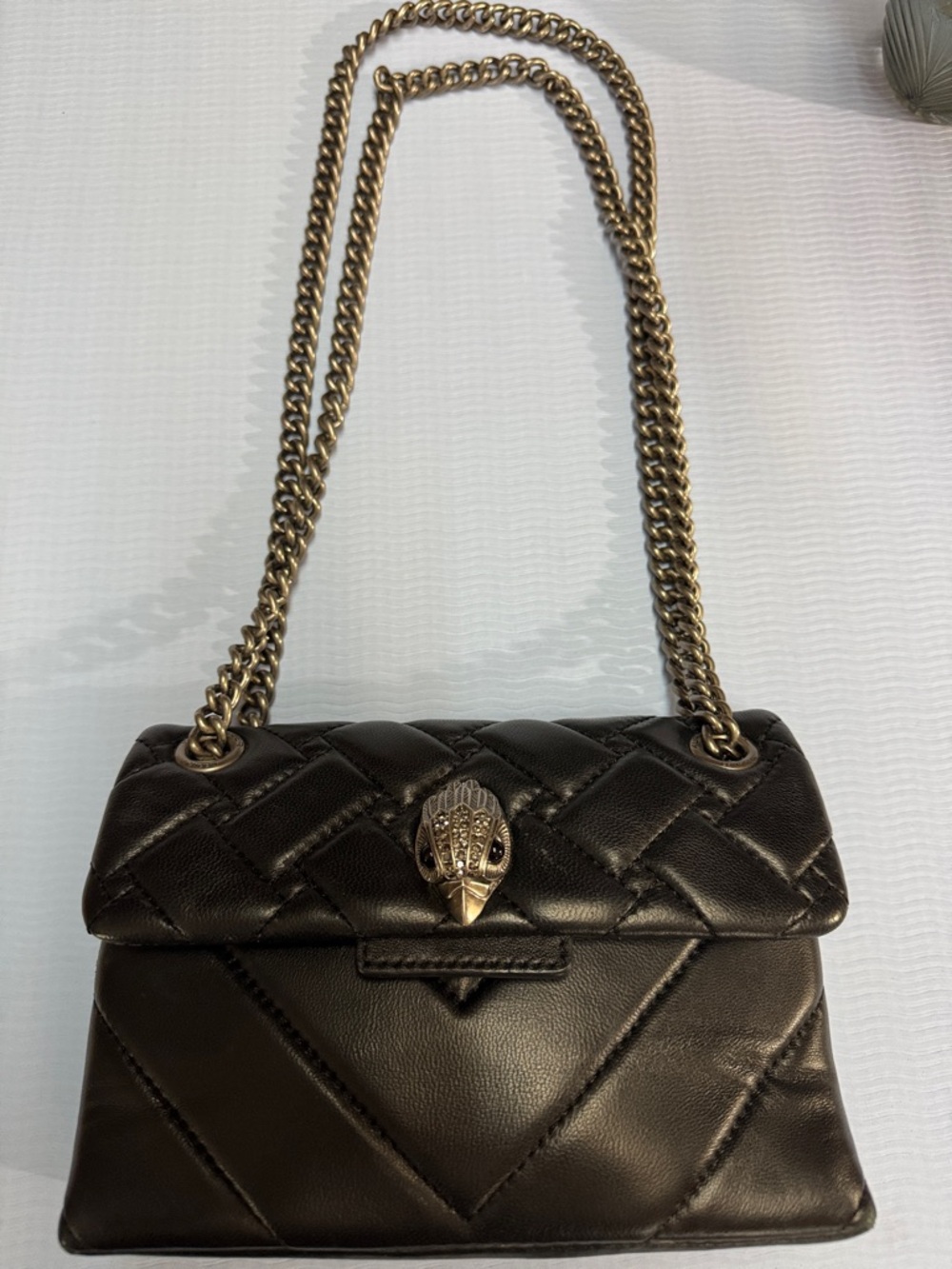 Karl Lagerfeld Black Quilted Shoulder Bag with Gold Chain